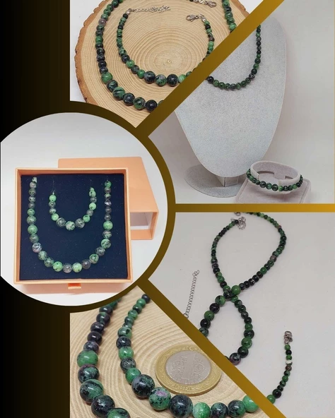 Galaksi Serisi Anyolit (Rubizoit Rubyzoisit) Taşı Kolye & Bileklik Seti ürün görseli