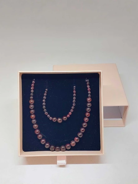 Galaksi Serisi Lal (Granat Garnet) Taşı Kolye & Bileklik Seti - Resim 6