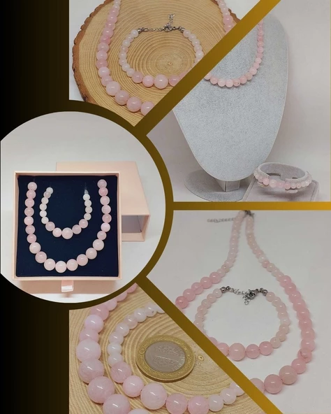 Galaksi Serisi Pembe Kuvars Taşı Kolye & Bileklik Seti ürün görseli