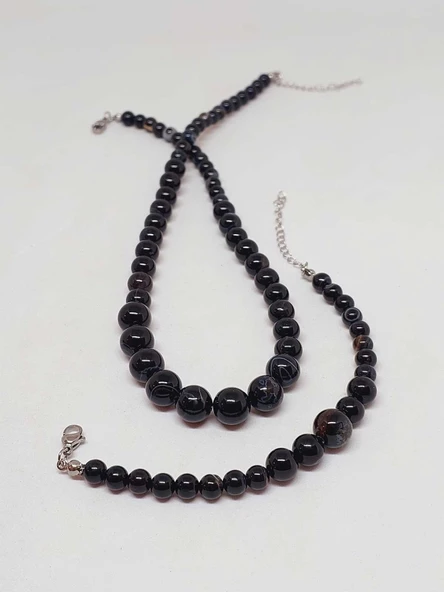 Galaksi Serisi Siyah Akik Taşı Kolye & Bileklik Seti - Resim 5