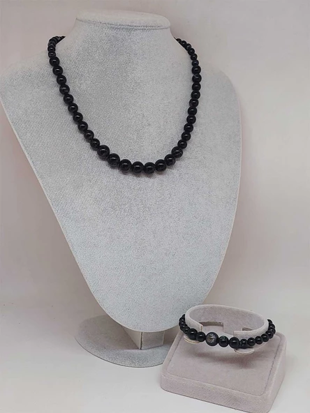 Galaksi Serisi Siyah Akik Taşı Kolye & Bileklik Seti - Resim 2