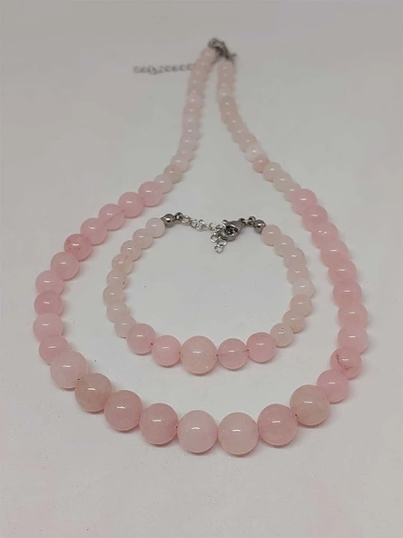 Galaksi Serisi Pembe Kuvars Taşı Kolye & Bileklik Seti - Resim 5
