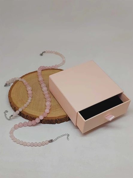 Galaksi Serisi Pembe Kuvars Taşı Kolye & Bileklik Seti - Resim 3