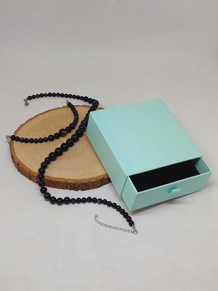 Galaksi Serisi Siyah Akik Taşı Kolye & Bileklik Seti - Resim 3