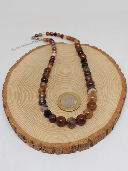 Galaksi Serisi Kahverengi Akik Taşı Tasarım Kolye - Resim 3