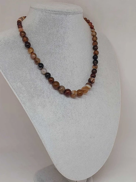 Galaksi Serisi Kahverengi Akik Taşı Tasarım Kolye - Resim 4