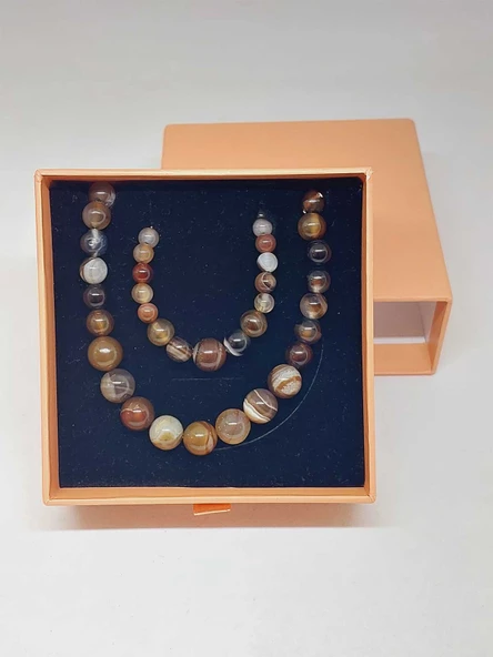 Galaksi Serisi Kahverengi Akik Taşı Kolye & Bileklik Seti - Resim 6