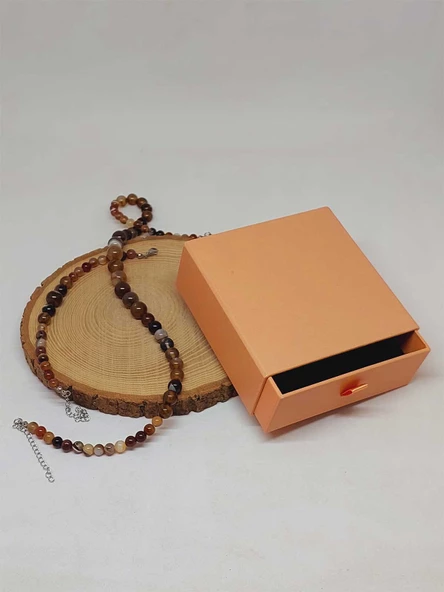 Galaksi Serisi Kahverengi Akik Taşı Kolye & Bileklik Seti - Resim 3