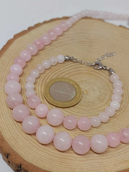 Galaksi Serisi Pembe Kuvars Taşı Kolye & Bileklik Seti - Resim 4