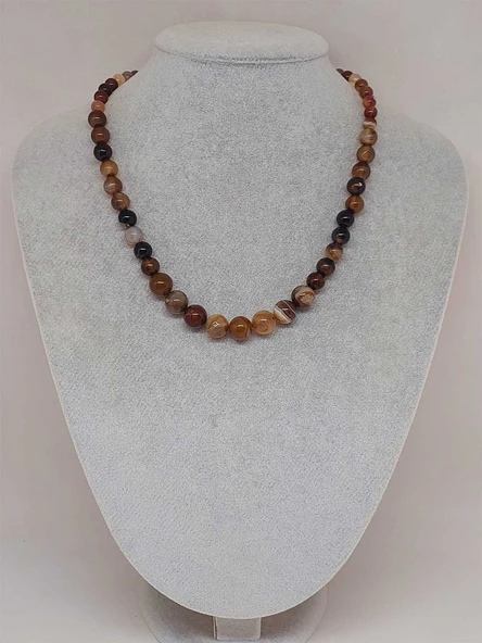 Galaksi Serisi Kahverengi Akik Taşı Tasarım Kolye - Resim 2