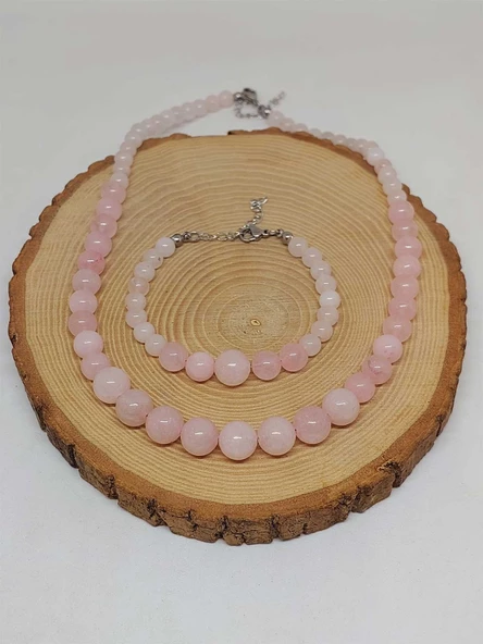 Galaksi Serisi Pembe Kuvars Taşı Kolye & Bileklik Seti - Resim 7