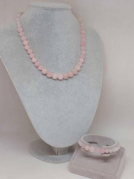 Galaksi Serisi Pembe Kuvars Taşı Kolye & Bileklik Seti - Resim 2