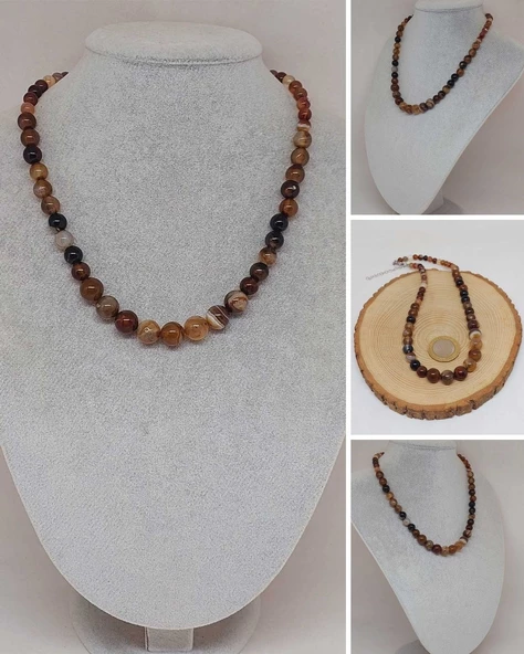 Galaksi Serisi Kahverengi Akik Taşı Tasarım Kolye ürün görseli