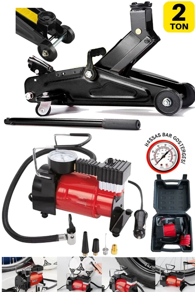 Stilmax Germany 2Ton Arabalı Timsah Kriko ve Metal Gövdeli 12V Çakmaklı Lastik Şişirme Pompa - 2