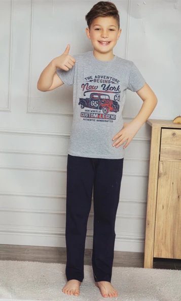 Kısa Kol Tişört  , Uzun Pantolon Baskılı Erkek Çocuk Pijama M00673 - 3