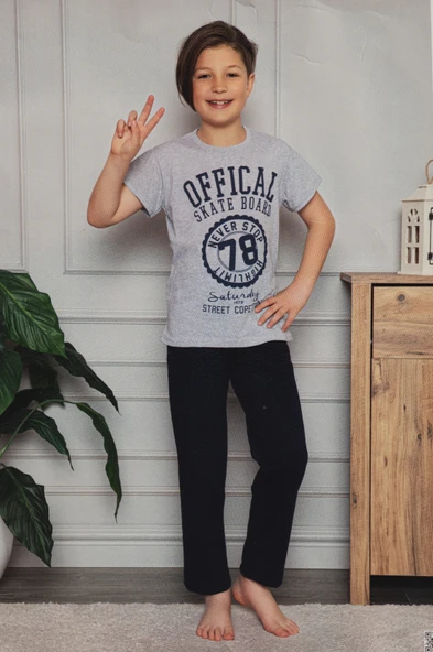 Kısa Kol Tişört  , Uzun Pantolon Baskılı Erkek Çocuk Pijama M00673 - 6