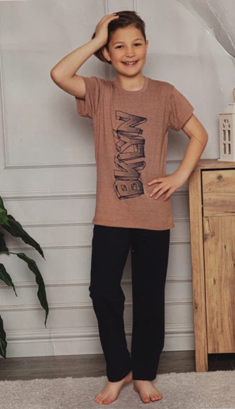 Kısa Kol Tişört , Uzun Pantolon Baskılı Erkek Çocuk Pijama M00673 - 7