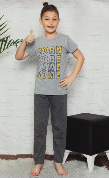 Kısa Kol Tişört , Uzun Pantolon Baskılı Erkek Çocuk Pijama M00673 - 5