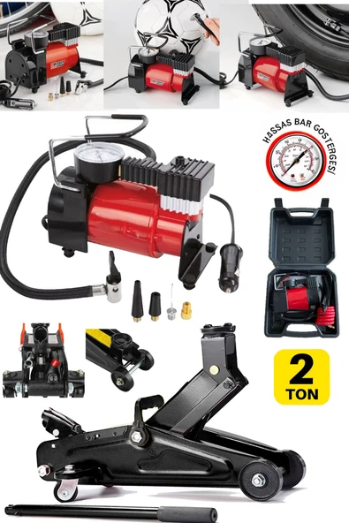 Stilmax Germany 2Ton Arabalı Timsah Kriko ve Metal Gövdeli 12V Çakmaklı Lastik Şişirme Pompa