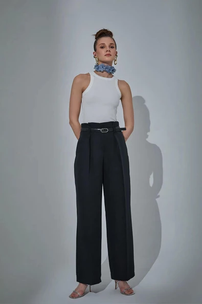 Quzu Kemer Detaylı Kadın Pantolon - 3