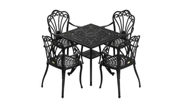 Ferforje görünümlü Plastik Kare İstanbul Masa Sandalye Takımı 1 Masa 4 Sandalye Balkon, Bahçe Mobilyası - 6