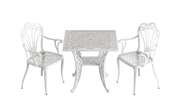 Ferforje görünümlü Plastik Kare İstanbul Masa Sandalye Takımı 1 Masa 2 Sandalye Balkon, Bahçe Mobilyası - 12