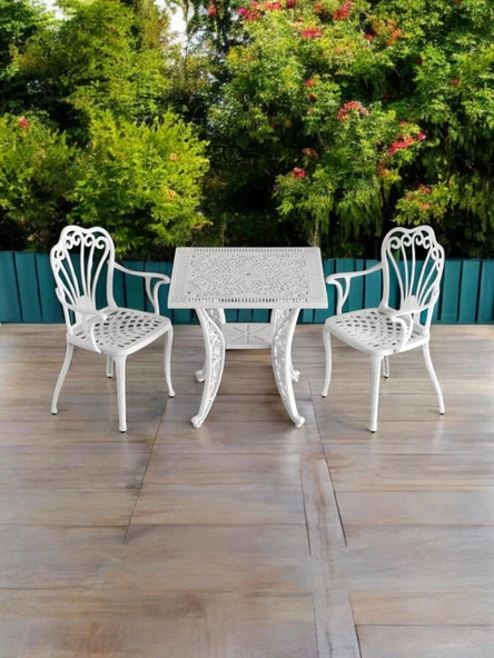 Ferforje görünümlü Plastik Kare İstanbul Masa Sandalye Takımı 1 Masa 2 Sandalye Balkon, Bahçe Mobilyası - 2