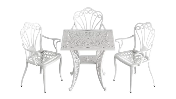 Ferforje görünümlü Plastik Kare İstanbul Masa Sandalye Takımı 1 Masa 3 Sandalye Balkon, Bahçe Mobilyası - 12