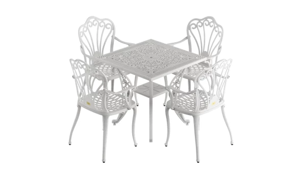 Ferforje görünümlü Plastik Kare İstanbul Masa Sandalye Takımı 1 Masa 4 Sandalye Balkon, Bahçe Mobilyası - 3