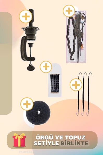Kuaför Eğitim Mankeni / Kahverengi Platin + Masa Aparatı + Örgü ve Topuz Seti - 2
