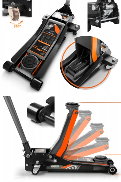 Stilmax x2 Piston 3 Ton Paslanmaz Güçlendirilmiş Alçak Şase Ağır Hizmet Tipi Garaj Krikosu 47Cm - 3
