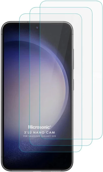 Samsung Galaxy S23 Screen Protector Nano Glass Cam Ekran Koruyucu (3`lü Paket) [Galaxy S23 ile Uyumlu Ekran Koruyucu - Şeffaf]