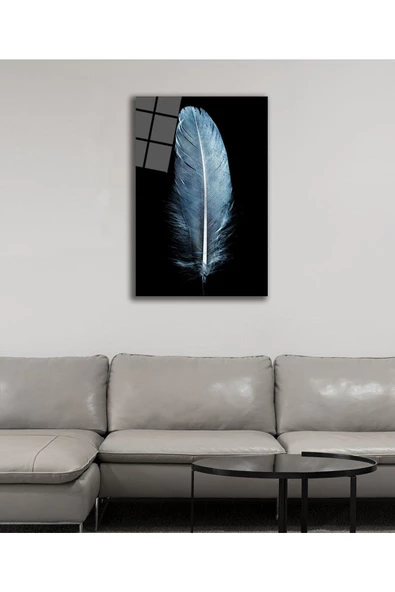 Mavi Tüy Temperli Dekoratif ve Modern Cam Tablo