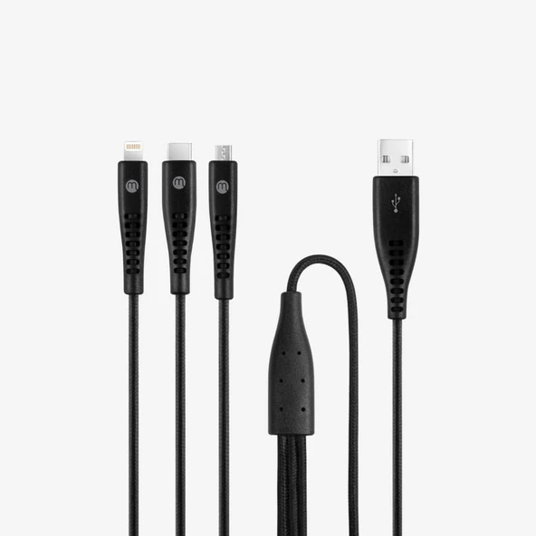 by Trio Şarj Kablosu USB-A - USB-C/Lightning/Micro USB 150cm-Siyah