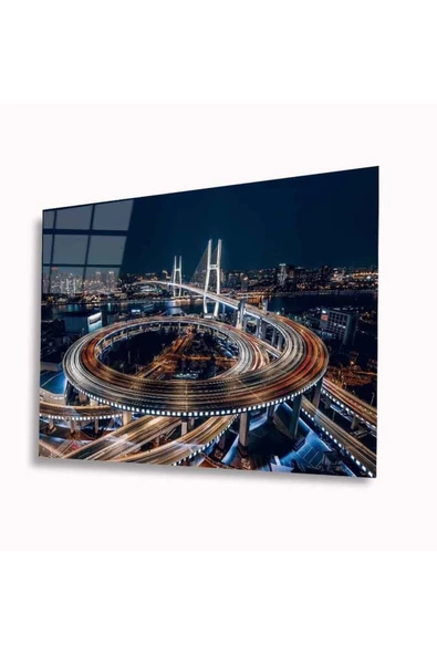 Şehir Manzarası Dekoratif ve Modern Cam Tablo 4mm Dayanıklı Temperli Cam