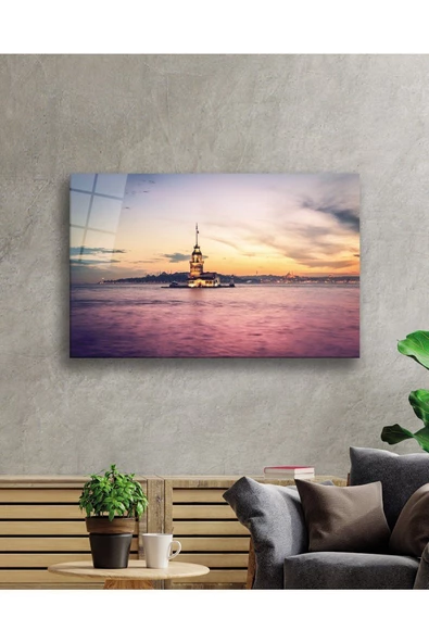 Istanbul Kız Kulesi Manzaralı 4mm Dayanıklı Dekoratif ve Modern Cam Tablo Temperli Cam ürün görseli