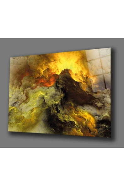 Sarı Renkli Soyut Kozmik Dekoratif ve Modern Cam Tablo, Ev Ve Ofis Duvar Dekoru ürün görseli