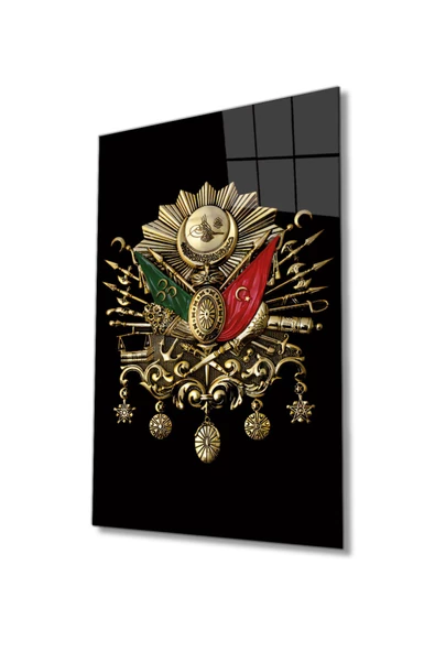 Osmanlı Arması Tuğrası Dekoratif ve Modern Cam Tablo, Ev Ve Ofis Duvar Dekoru,  Büyük Temperli Dekoratif ve Modern Cam Tablo ürün görseli