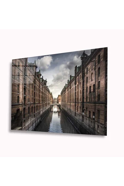 Hamburg Şehir Dekoratif ve Modern Cam Tablo 4mm Dayanıklı Temperli Cam