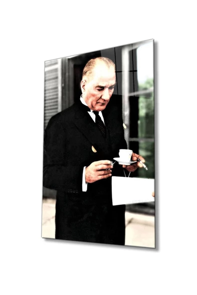 Atatürk Portresi Dekoratif ve Modern Cam Tablo, Ev Ve Ofis Duvar Dekoru, ürün görseli