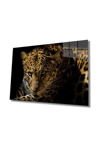 Leopar Hayvan Dekoratif ve Modern Cam Tablo