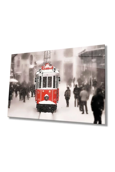 Istanbul Taksim Tramvayı 4mm Dayanıklı Dekoratif ve Modern Cam Tablo Temperli Cam ürün görseli