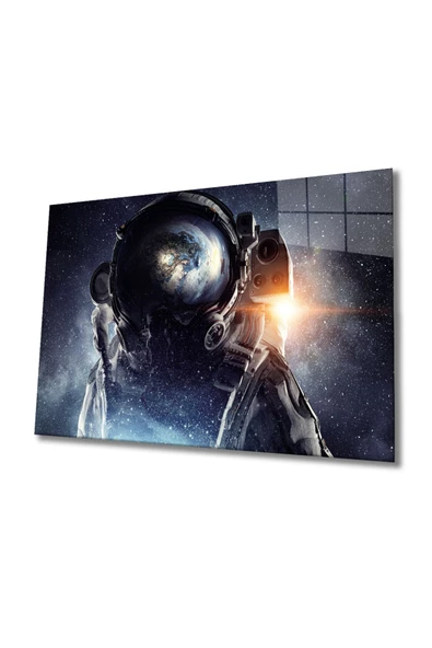 Astronot Dekoratif ve Modern Cam Tablo ürün görseli