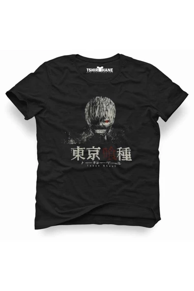 Anime Tokyo Ghoul Kaneki Ken Eye Erkek Baskılı Siyah Tshirt - 1