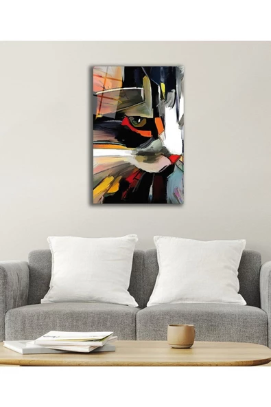 Kedi Soyut Temperli Dekoratif ve Modern Cam Tablo ürün görseli 1
