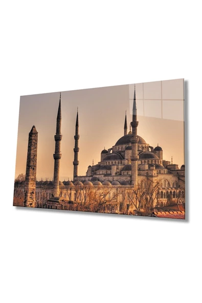 Istanbul Sultan Ahmet Camii Manzara 4mm Dayanıklı Dekoratif ve Modern Cam Tablo Temperli Cam