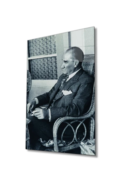 Atatürk Portresi Dekoratif ve Modern Cam Tablo, Ev Ve Ofis Duvar Dekoru,