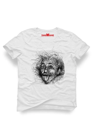 Einstein Karakalem Erkek Baskılı Beyaz Tshirt