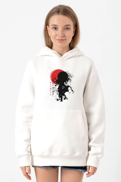 Violet Evergarden Anime Dark Poster Beyaz Kadın 3ip Kapşonlu Sweatshirt