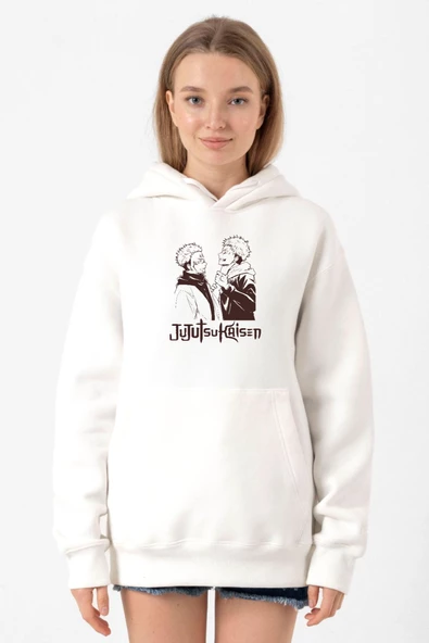 Jujutsu Kaisen Anime Long Beyaz Kadın 3ip Kapşonlu Sweatshirt ürün görseli